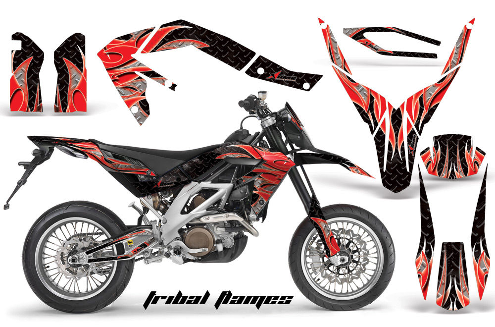 Aprilia SXV450 08 Graphics Kit TribalFlames RedBlackBG